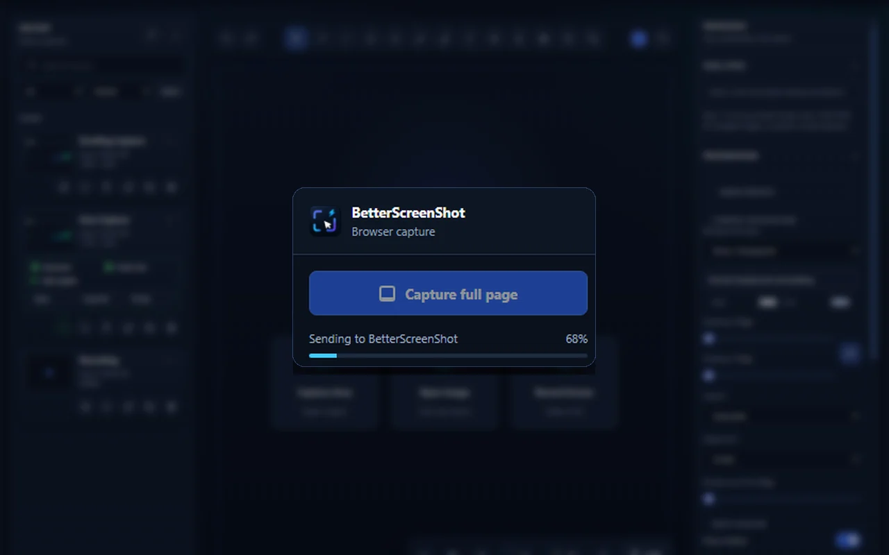BetterScreenShot browser extension sending a requested full-page screenshot to the Windows app
