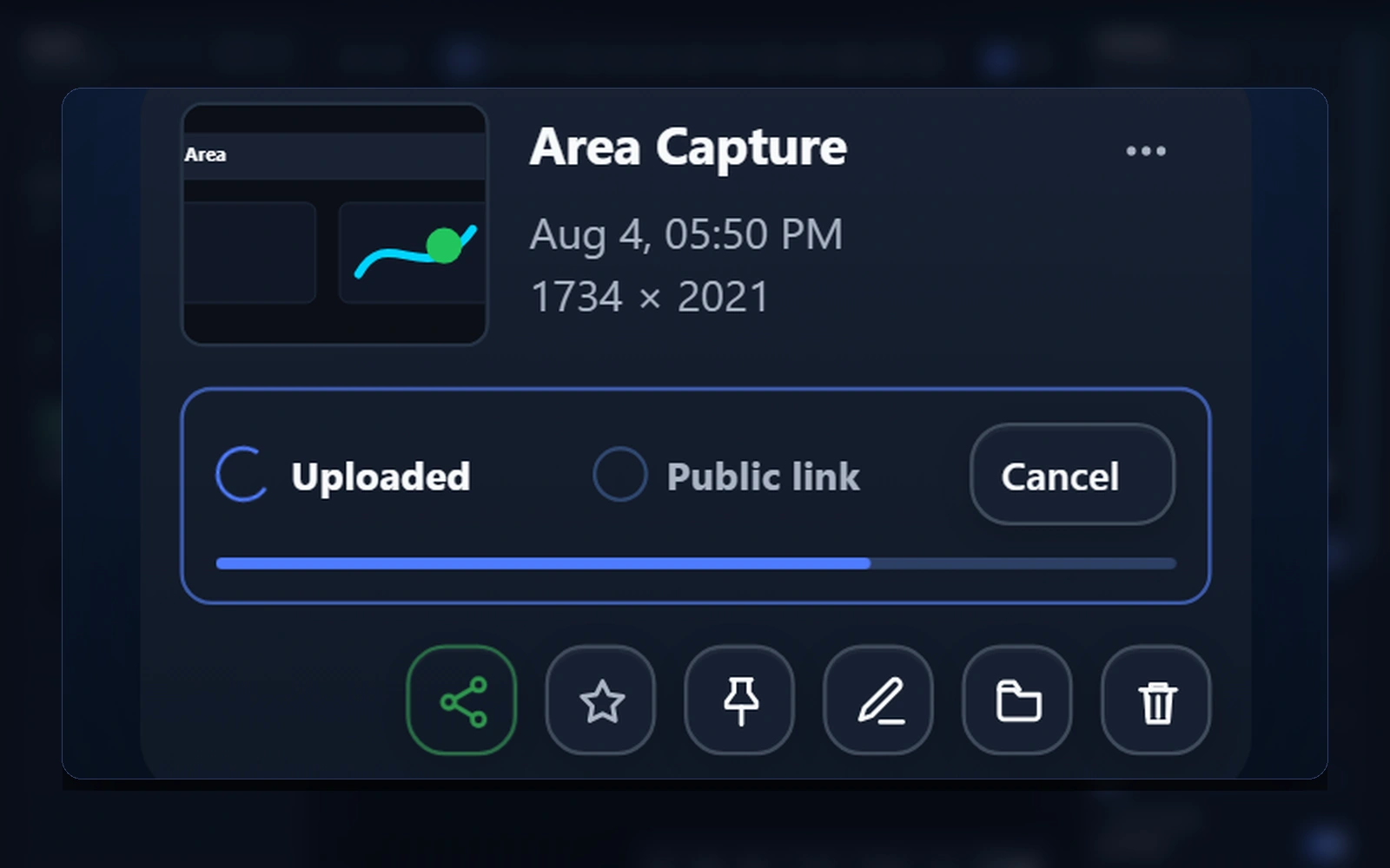 BetterScreenShot screen capture upload progress for optional Google Drive sharing