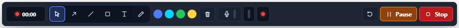 BetterScreenShot recording toolbar with annotation, audio, pause, and stop controls