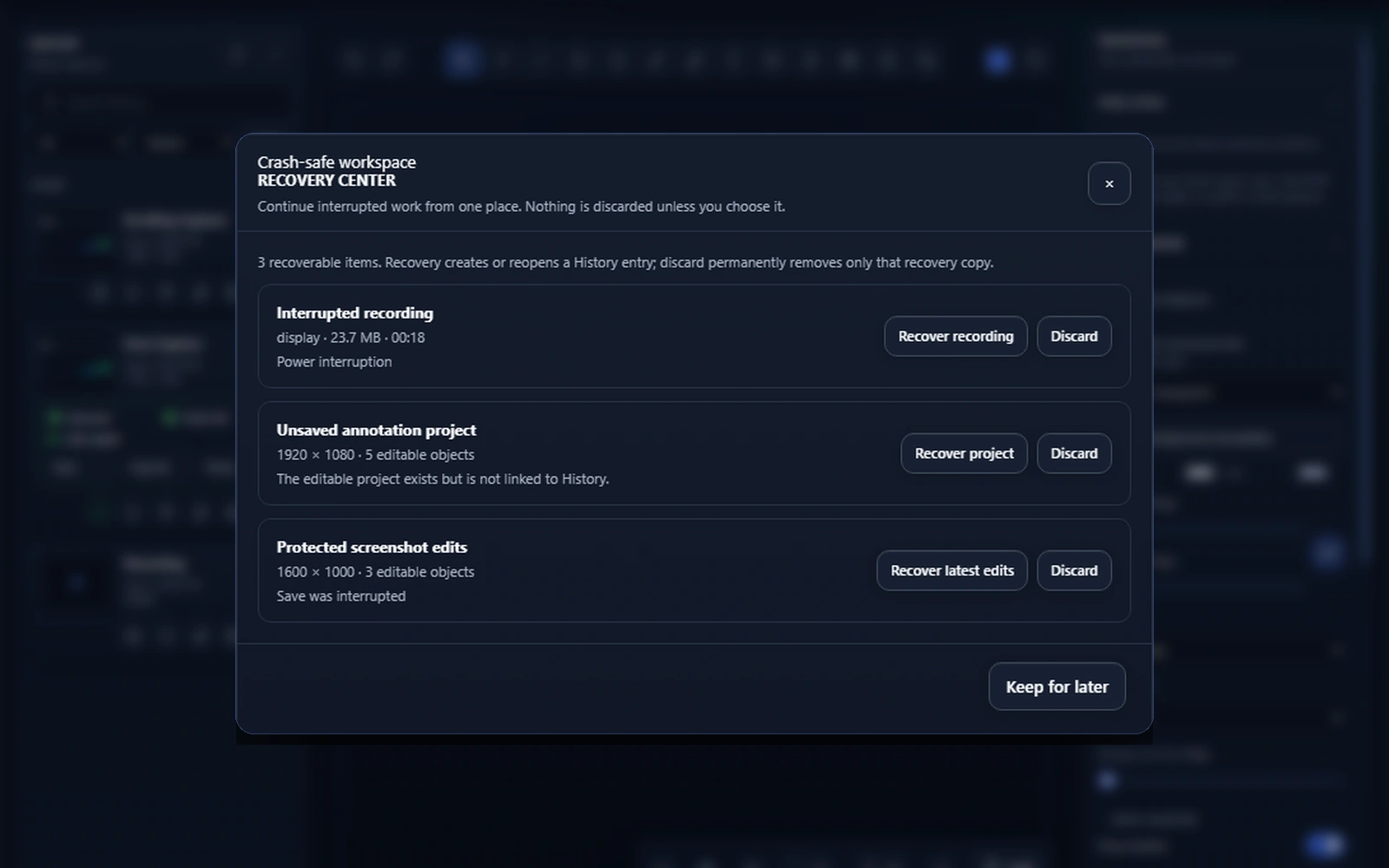 BetterScreenShot local screenshot History and Recovery Center